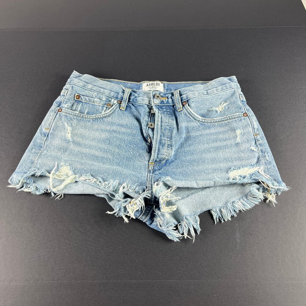 AGOLDE Jean Shorts Women's 31* Parker Mid Rise Blue Cut Off Denim Jorts Tag 27